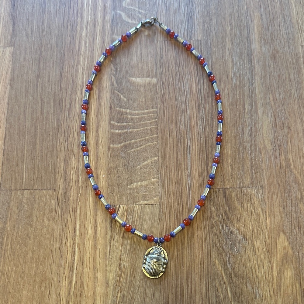 Vintage Egyptian Scarab Beetle Pendant Necklace